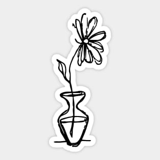 Flower In Vase Doodle Black Sticker